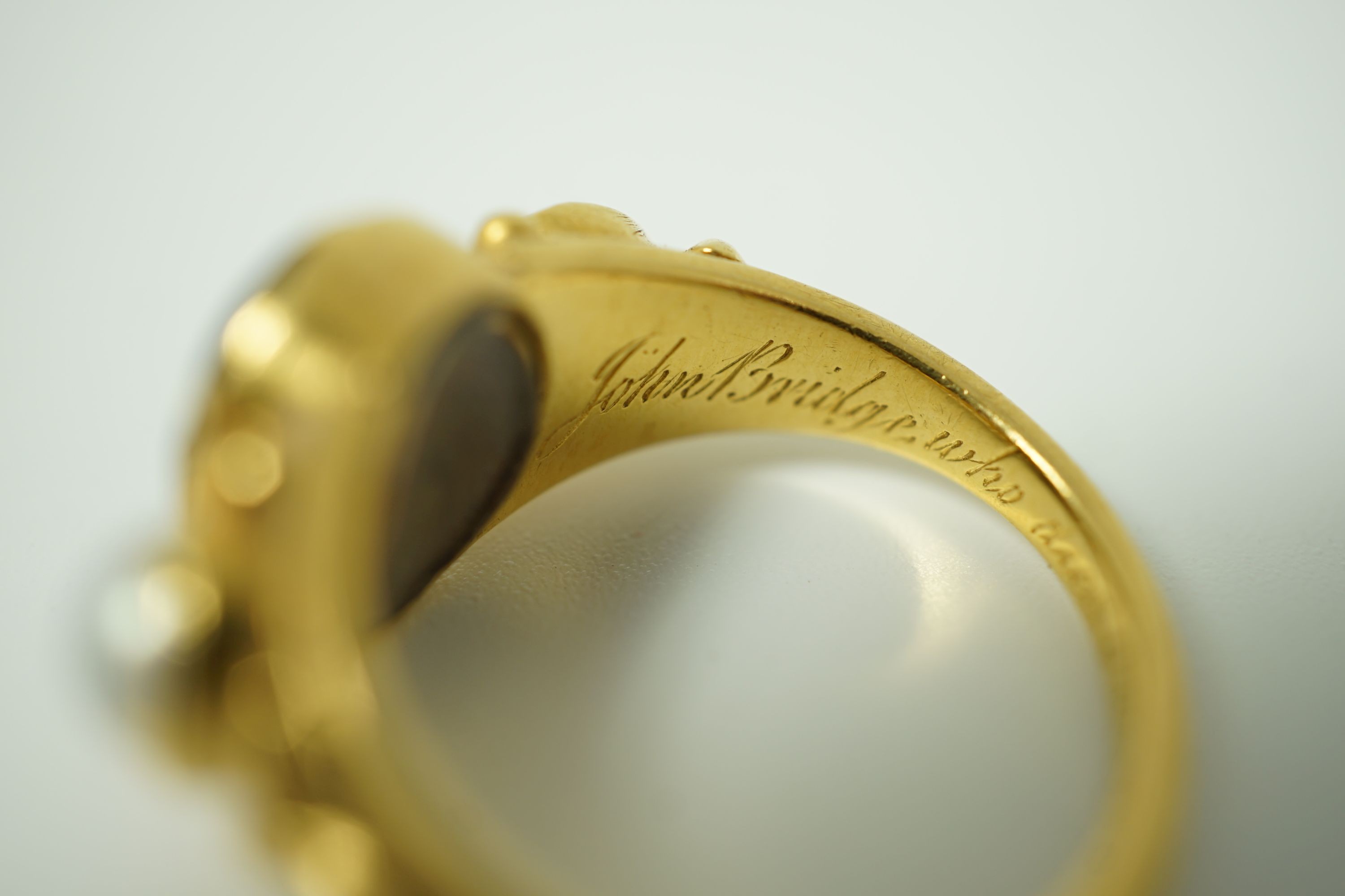 A William IV gold, split pearl and sardonyx set mourning ring